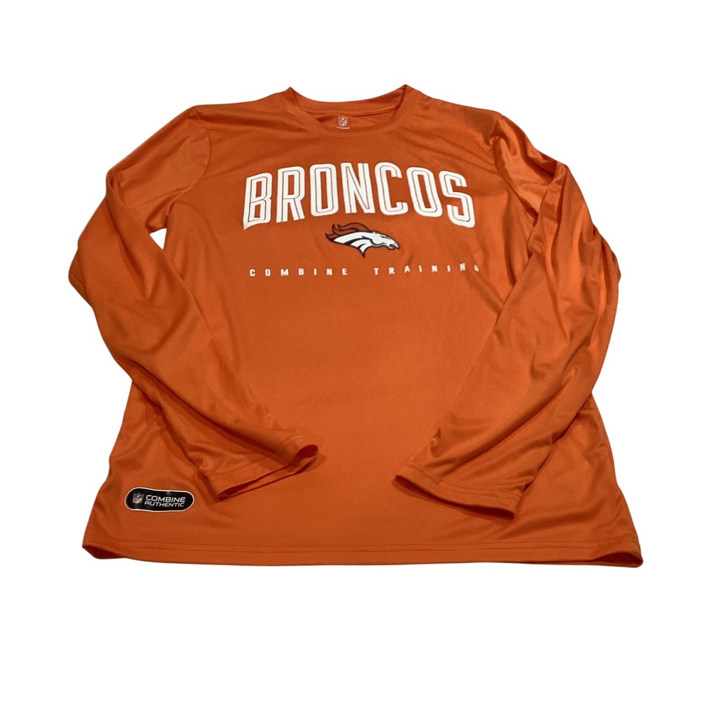 NFL Team Apparel Denver Broncos Combine Training Orange Long Sleeve Shirt Mens M